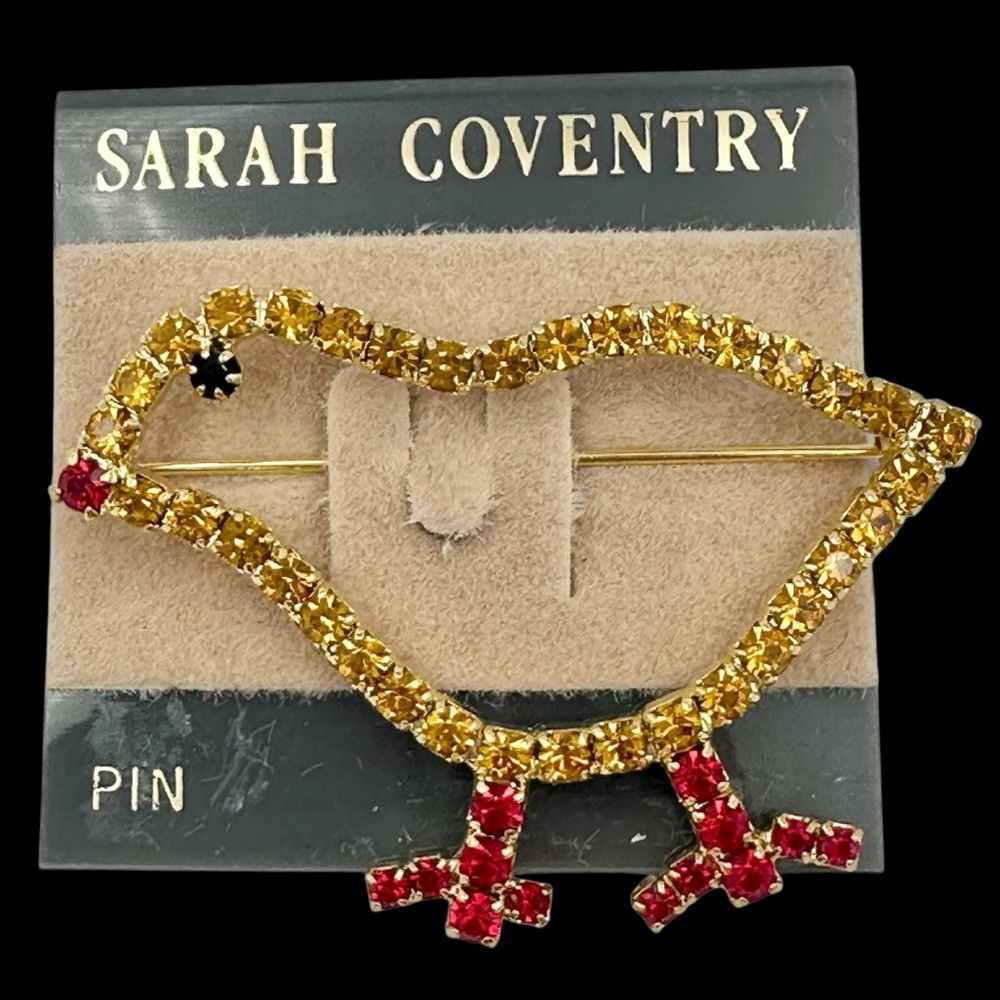 Sarah Coventry Vintage Chicken Chick Rhinestone Brooch Pin